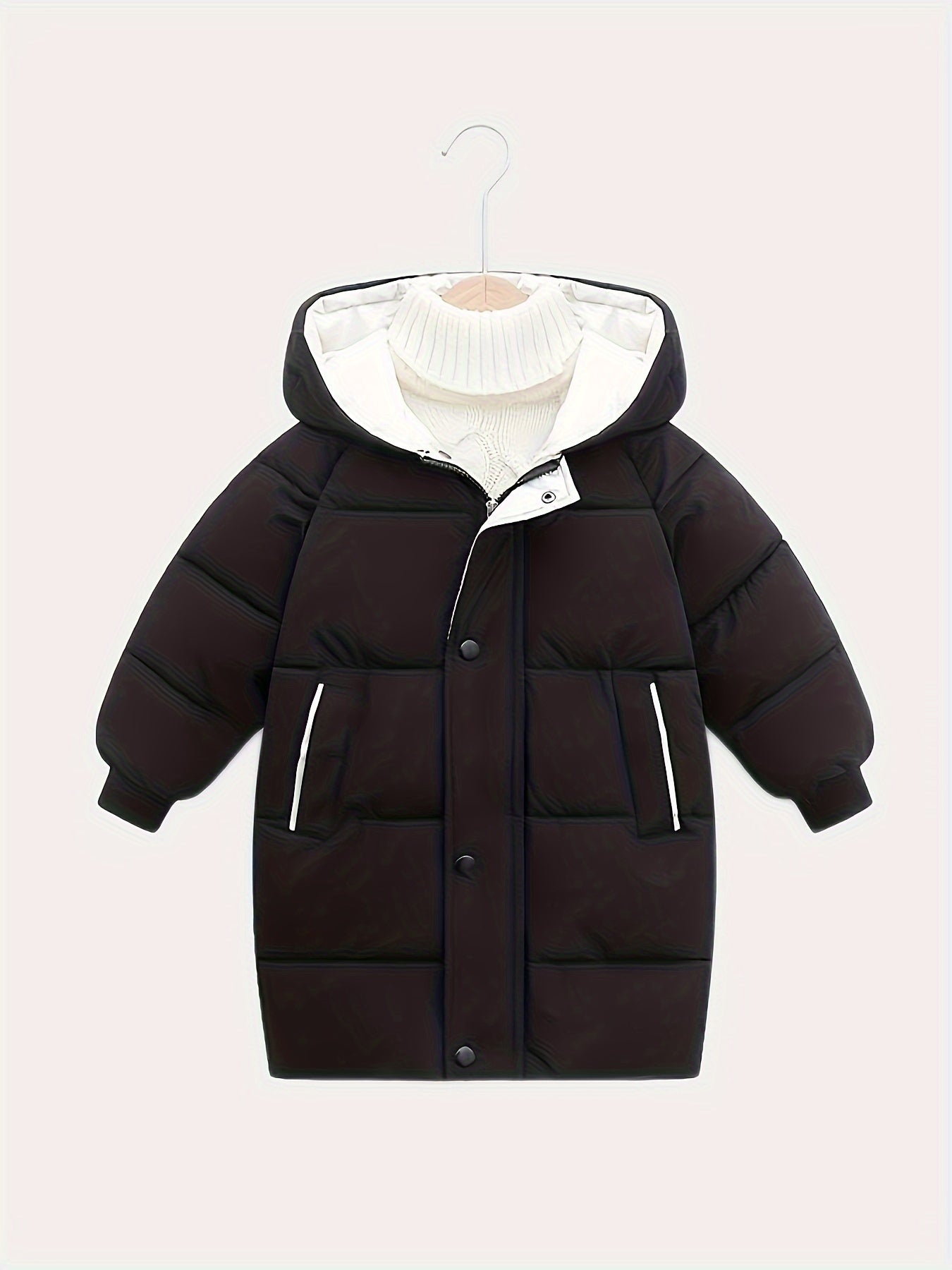 Kid's Medium Length -padded Jacket, Warm Zip Up Hooded Coat, Boy's Clothes For Winter Outdoor, As Gift