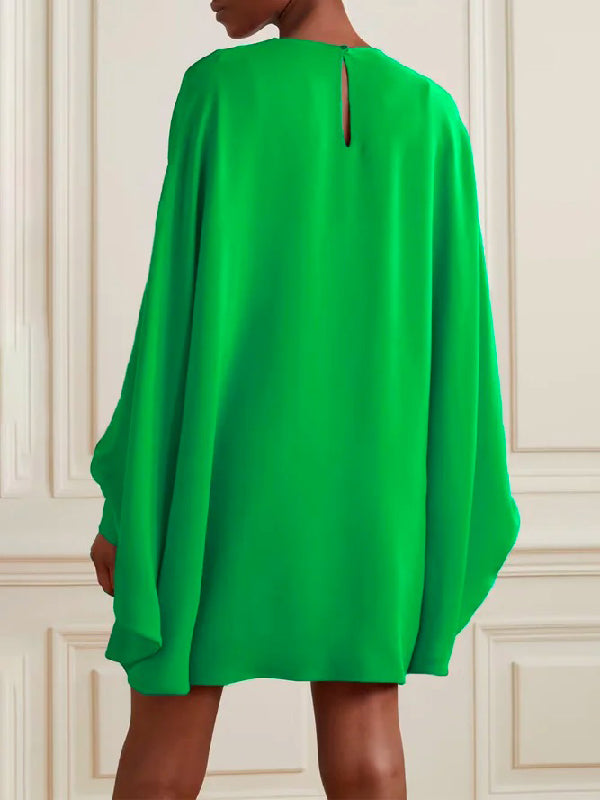 Simple Long Batwing Sleeves Solid Color Round-Neck Mini Dresses