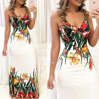 vmtvr Summer Women Lady Sexy Sleeveless Strap Deep V-Neck Long Maxi Evening Party Elegant Dress Sundress