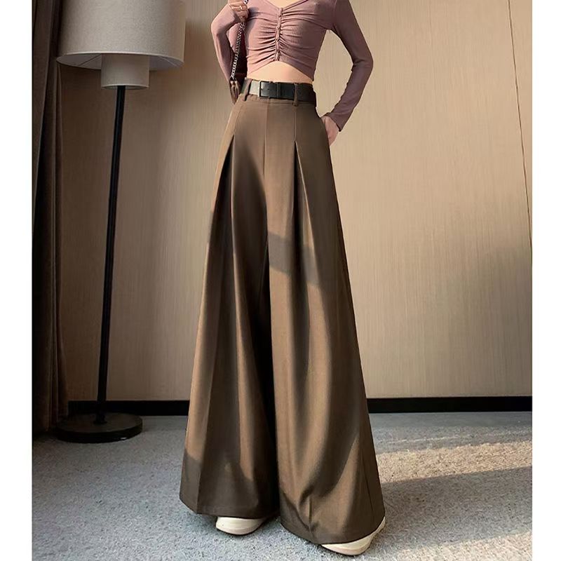 vmtvr Urban Women's Pants Solid Apricot High Waist Wide Leg Trousers 2024 Spring and Summer Female Casual Streetwear Bottoms