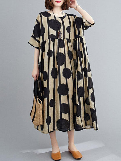 vmtvr - Original Polka-Dot Split-Joint Round-Neck Midi Dress