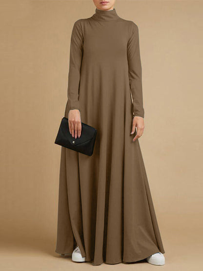 Casual Loose 4 Colors High-Neck Long Sleeves Maxi Dress