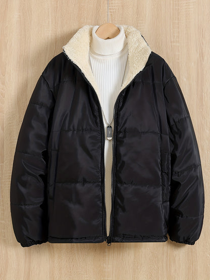 Kid's -padded Fleece Jacket, Solid Color Warm Zip Up Coat, Boy's Clothes For Winter Outdoor, As Gift