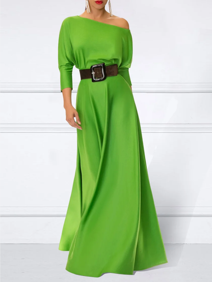 vmtvr - Loose Three-Quarter Sleeves Solid Color Off-The-Shoulder Maxi Dresses