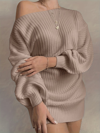 Off Shoulder Knit Sweater Dress - Elegant & Cozy Women's Style for Fall/Winter, Mid-Elasticity, Easy Care