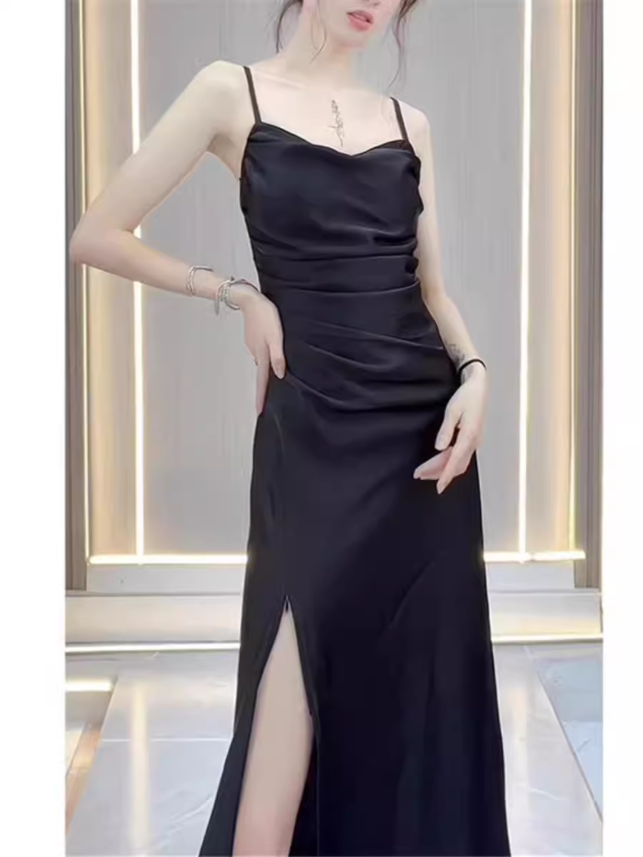 - Sexy Black Spaghetti Straps Dress  GEU1485