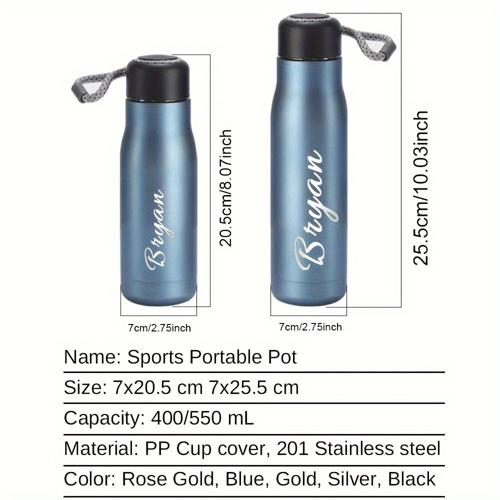 Custom Engraved Insulated Sports Water Flasks - Personalized Stainless Steel Drink Containers for Hot and Cold Beverages, 13.53/18.6 oz Capacity, with Carrying Loop