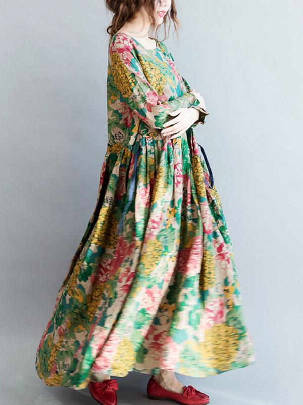 vmtvr - National Style Flower Printed Long Dress