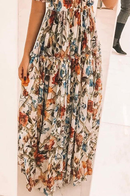 vmtvr - Sexy Short Sleeves Floral Print Off Shoulder Maxi Dress