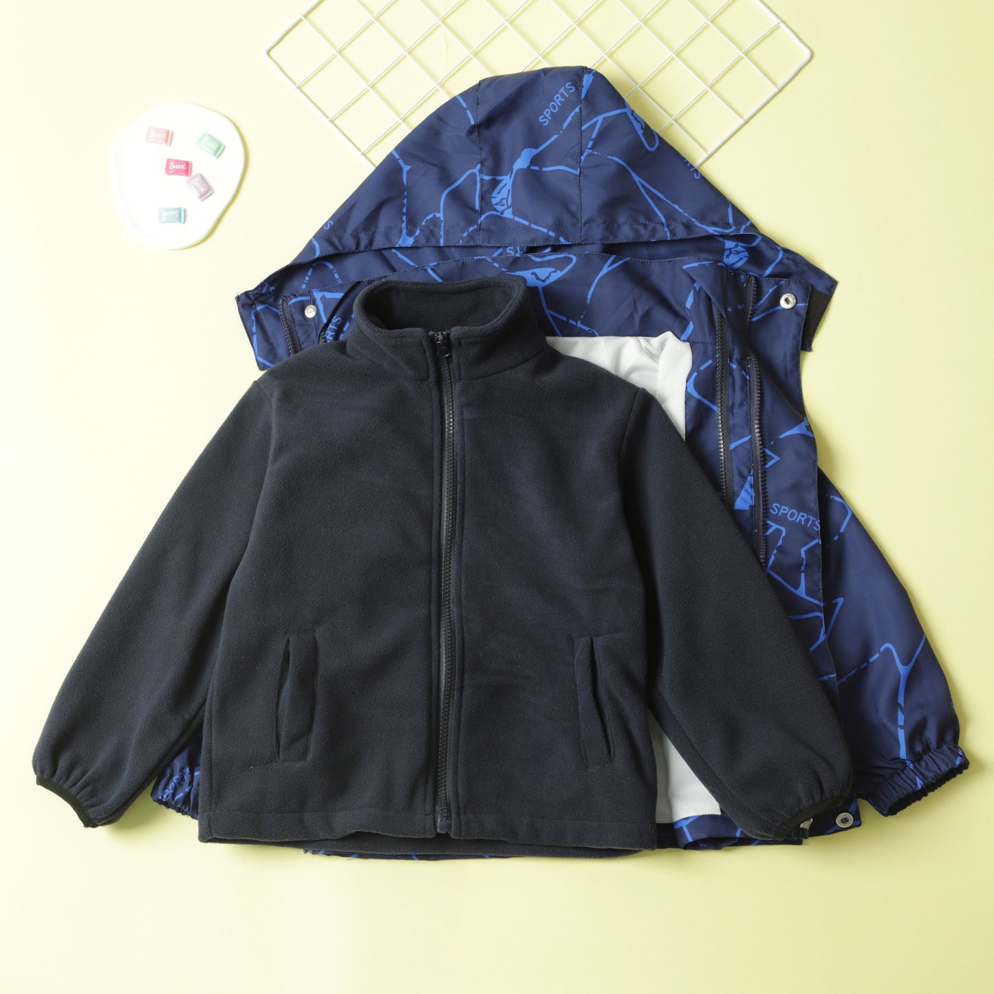 Boy's Lightning Pattern 3-in-1 Jacket, Detachable Liner Hooded Coat, Windproof, Waterproof And Warm Outerwear For Kids