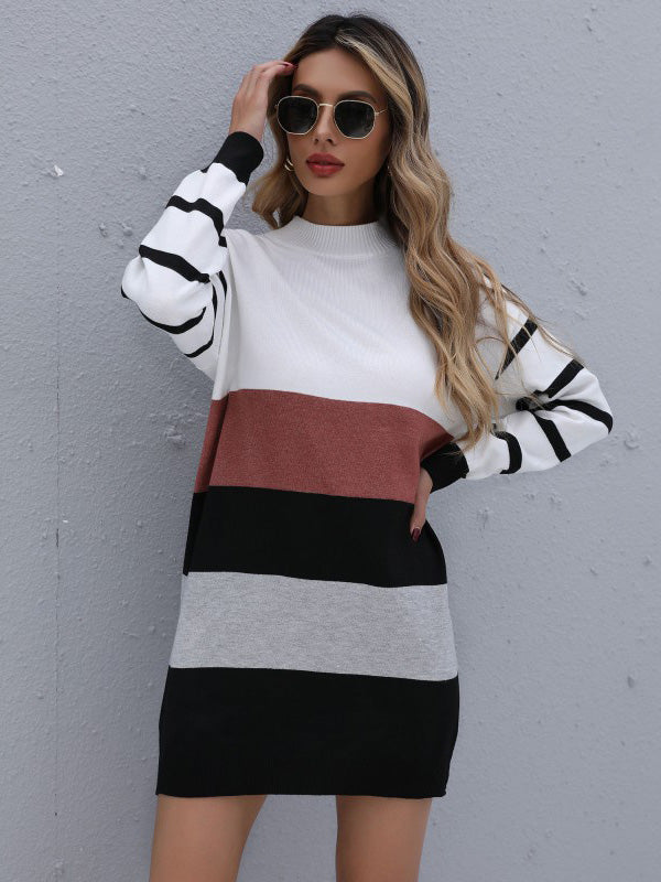 vmtvr - Urban Contrast Color Striped Sweater Dress Mini Dress