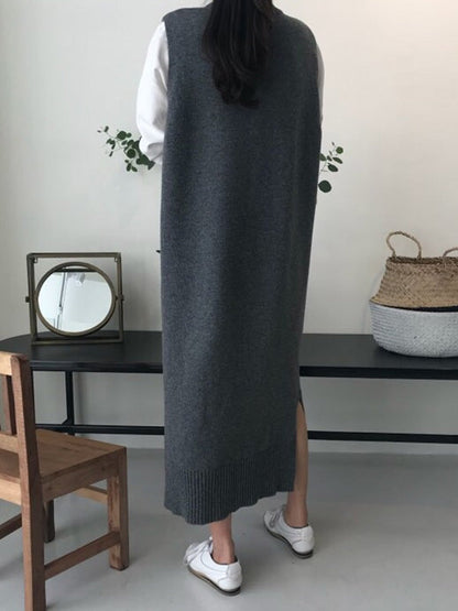 Urban Loose Sleeveless Solid Color Round-Neck Midi Dresses Sweater Dresses