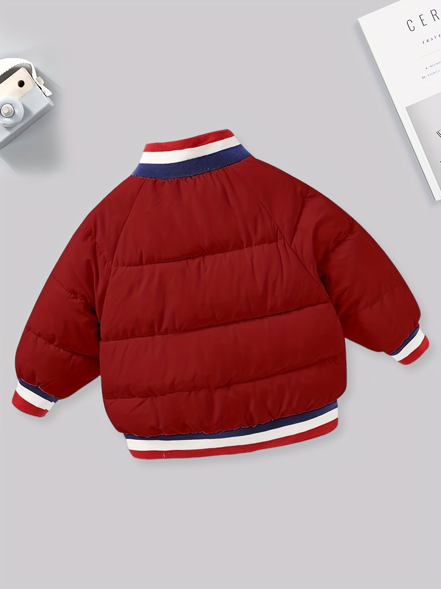 Boys Trendy Winter Thick Baseball Coat, Down Light Warm Jacket Cute Hooded Outerwear