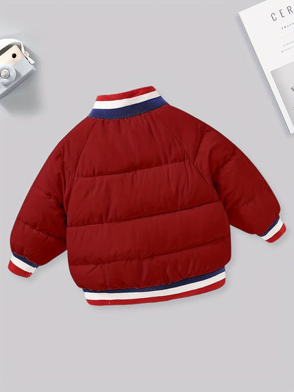 Boys Trendy Winter Thick Baseball Coat, Down Light Warm Jacket Cute Hooded Outerwear