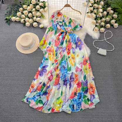 - Women's mid-length a-line printed chiffon dress GEU977