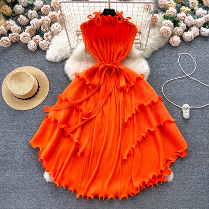 - Summer orange chiffon dress GEU1143