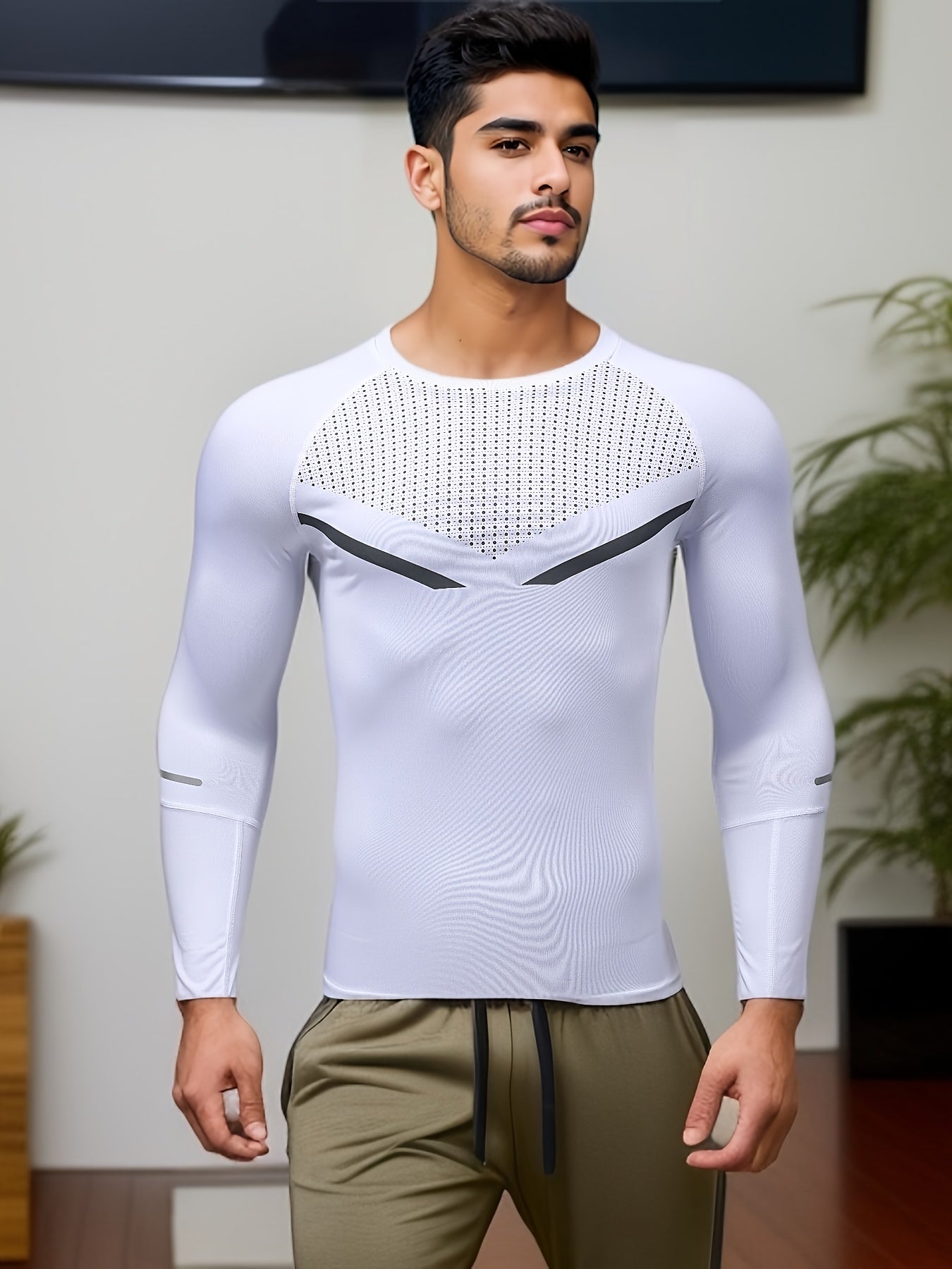 All-Season Men's Stretchy Fitness Shirt: Quick-Dry, Breathable, Long Sleeve Crew Neck - Perfect for Sports & Daily Wear