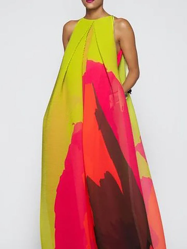 vmtvr - Loose Sleeveless Multi-Colored Round-Neck Maxi Dresses