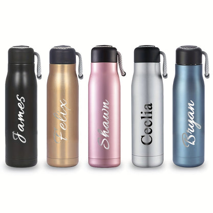 Custom Engraved Insulated Sports Water Flasks - Personalized Stainless Steel Drink Containers for Hot and Cold Beverages, 13.53/18.6 oz Capacity, with Carrying Loop