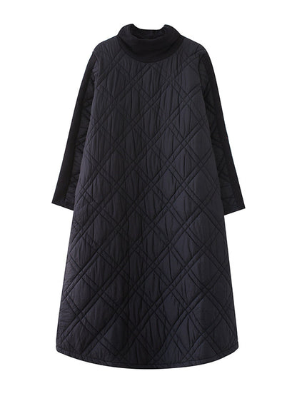 vmtvr - Simple Split-Joint High-Neck H-Line Quilted Midi Dress