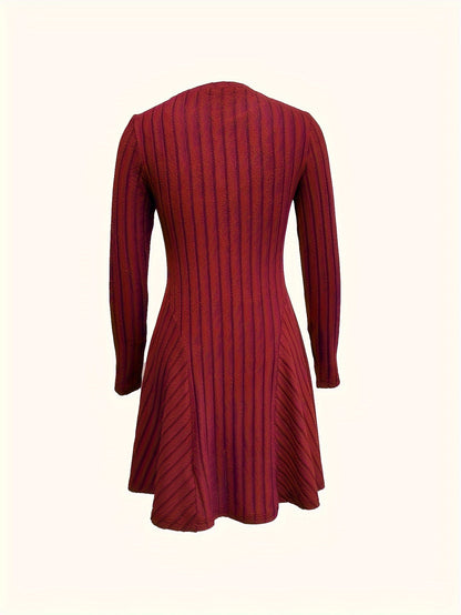 Cozy Ribbed Knit Dress - Soft and Stretchy Long Sleeve Crew Neck A-line Dress for Women, Perfect for Casual Everyday Wear, Womens Clothing