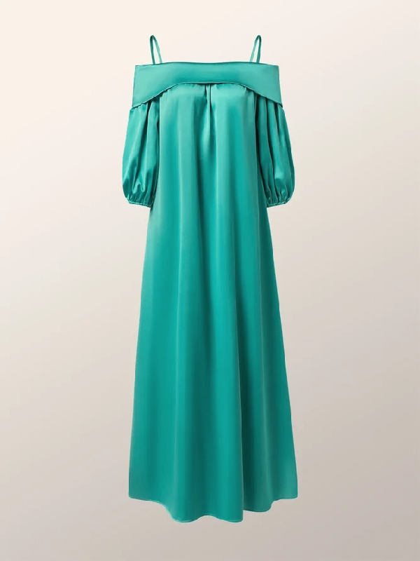 vmtvr - Simple Loose Puff Sleeves Solid Color Off-The-Shoulder Maxi Dresses