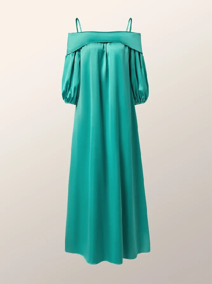 vmtvr - Simple Loose Puff Sleeves Solid Color Off-The-Shoulder Maxi Dresses