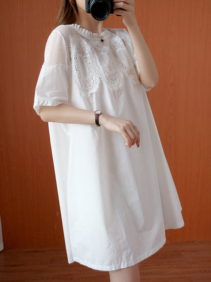 Original Solid Lace Split-Side Short Sleeve A-Line Mini Dress