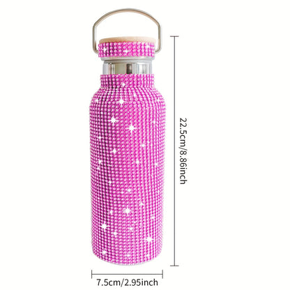 1pc, Sparkling Studded Vacuum Flask, Stainless Steel Insulated Water Bottles, 500ml/17oz Travel Thermal Cups, For Hot And Cold Beverages, Summer Winter Drinkware, Gifts