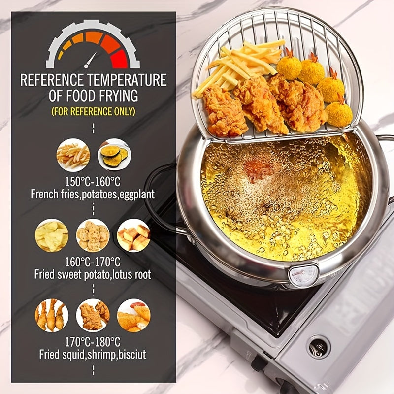 1pc Jumi Japanese Tempura Deep Fryer, Stainless Steel Frying Pan with Thermometer, Perfect for Frying Beef Patties, Sesame Fry Bag, and Fried Chicken Willow