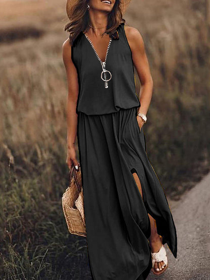 vmtvr - Casual Waist Solid Color Sleeveless Maxi Dress