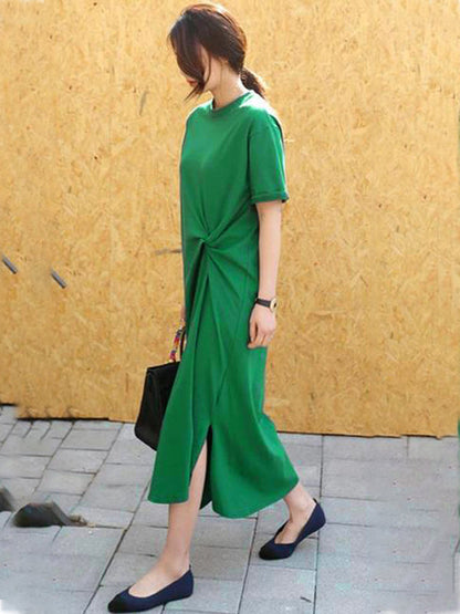 Original Solid Color Irregularity Pleats Midi Dress