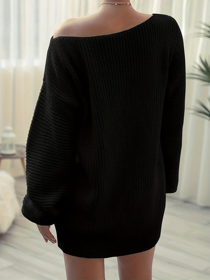 Off Shoulder Knit Sweater Dress - Elegant & Cozy Women's Style for Fall/Winter, Mid-Elasticity, Easy Care