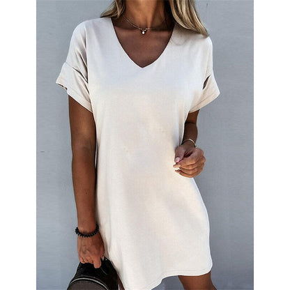 Women's Casual Dress T Shirt Dress Tee Dress Summer Dress Plain Loose V Neck Mini Dress Active Fashion Outdoor Daily Short Sleeve Loose Fit Black White Gray Spring Summer S M L XL XXL