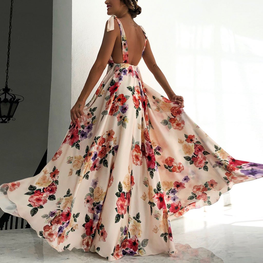 vmtvr - Sexy New Backless Floral Print Maxi Dress