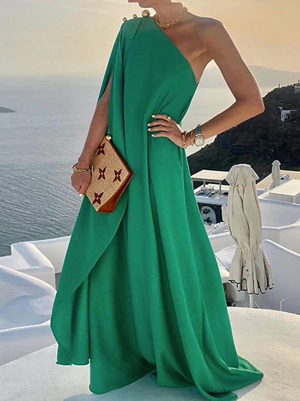 vmtvr - Simple Asymmetric Solid Color One-Shoulder Maxi Dresses