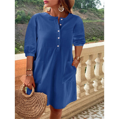 Women's Casual Dress Shift Dress Summer Dress Plain Button Pocket Crew Neck Midi Dress Active Basic Outdoor Daily Half Sleeve Loose Fit Black Navy Blue Blue Spring Summer S M L XL XXL