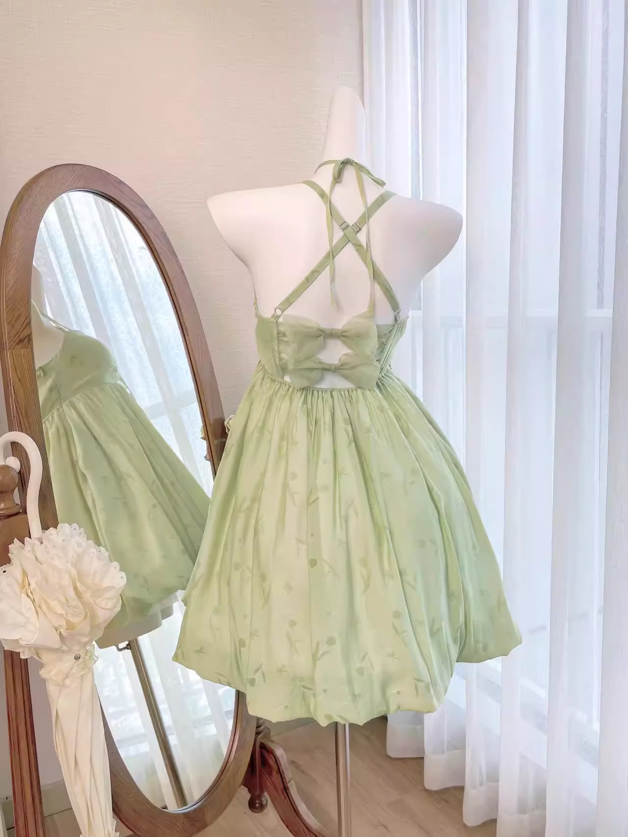 - Green A-line Mini Dress  GEU1500