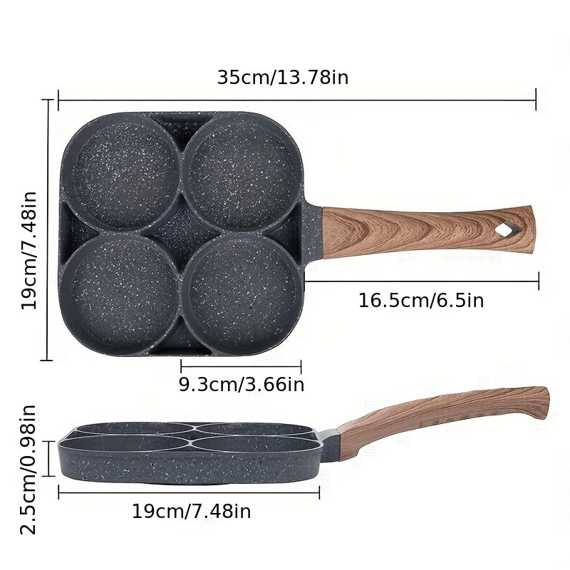 1pc 4-Hole Non-Stick Egg Frying Pan - Ideal for Omelette, Fried Egg, Pancake, Burger, Bacon, Steak - Easy to Clean, Heat-Resistant, Durable, Perfect for Breakfast, Brunch, and Snack