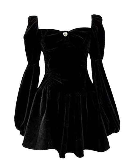 - women's retro velvet black dress GEU968