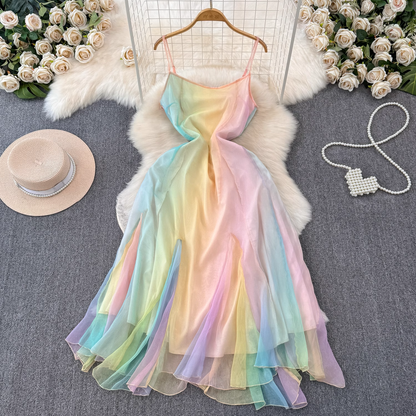 - women's summer rainbow gradient suspender dress  GEU1423