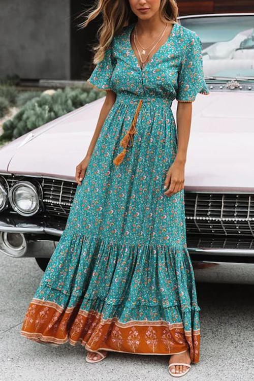 vmtvr - Floral Print Short Sleeve Maxi Dress