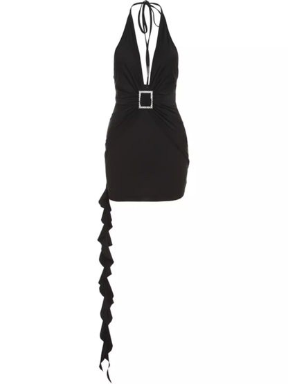 - Sexy Deep V Neck Black Dress  GEU1386