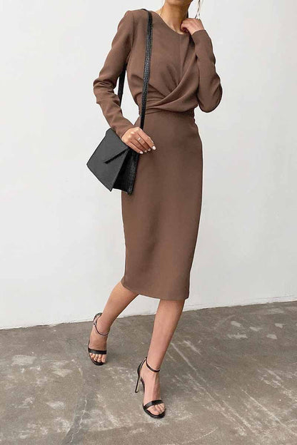 vmtvr Fashion Long Sleeve Waist Midi Dress