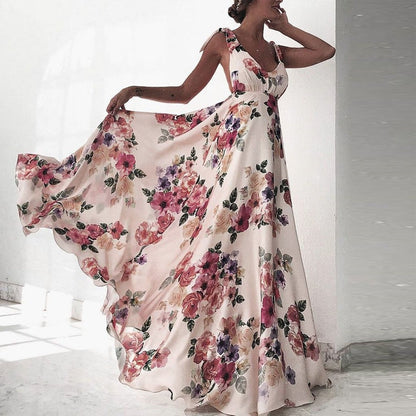 vmtvr - Sexy New Backless Floral Print Maxi Dress