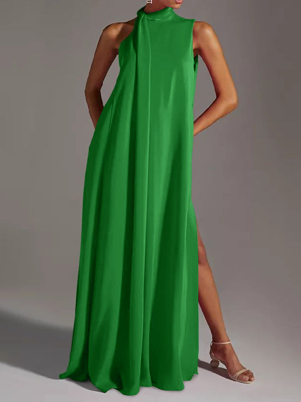 vmtvr - Sleeveless Solid Color Split-Side Round-Neck Maxi Dresses