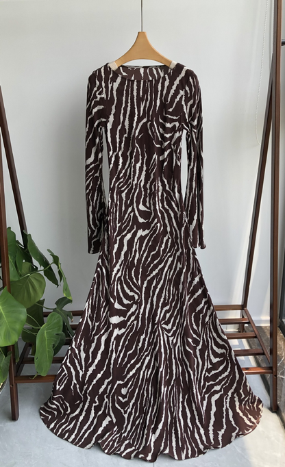 vmtvr -  Autumn Elegant Zebra Print Maxi Dress For Women Sexy See Through Long Sleeve Bodycon Club Party Dress Spring Casual Dress