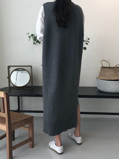 Urban Loose Sleeveless Solid Color Round-Neck Midi Dresses Sweater Dresses