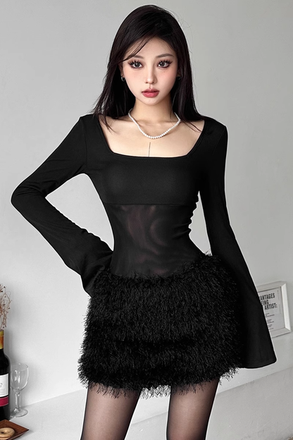 - women's sexy plush skirt long sleeve dress GEU683