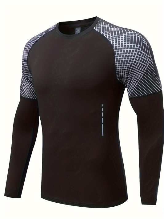 All-Season Men's Stretchy Fitness Shirt: Quick-Dry, Breathable, Long Sleeve Crew Neck - Perfect for Sports & Daily Wear